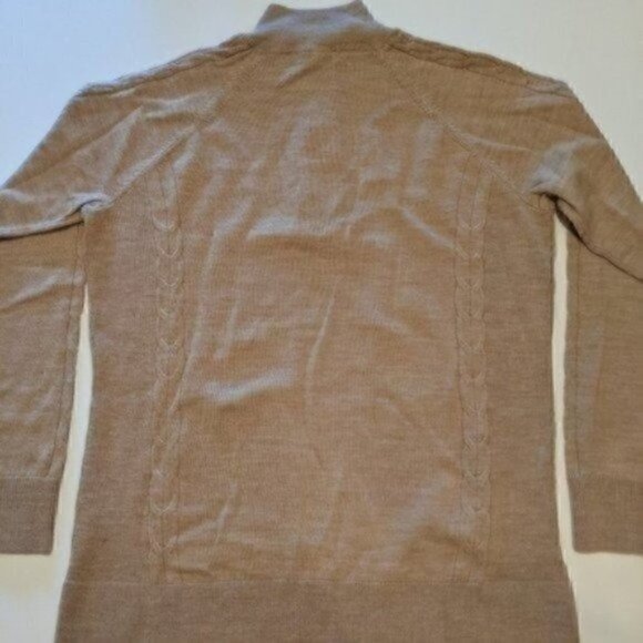 Orvis Men Sweater Medium 100% Merino Wool 1/4 Zip Tan Pullover Cable Knit Soft - Picture 8 of 9